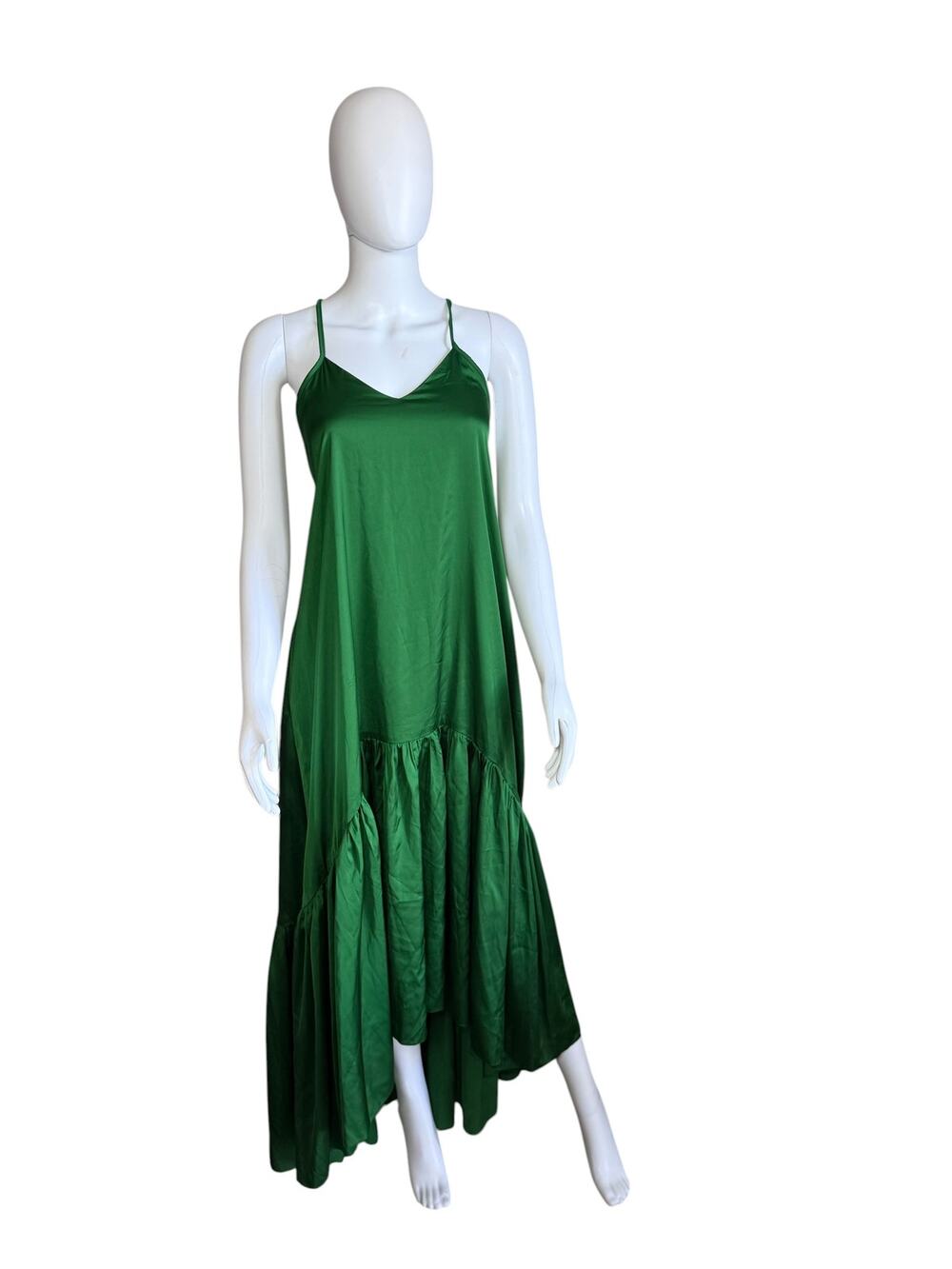 Perrin & Co Emerald Green Open Back Maxi Dress Spaghetti Strap
